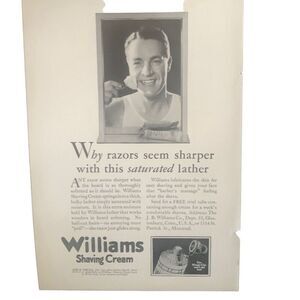 Vintage 1927 Williams Shaving Cream Saturated Lather Ad Advertisement